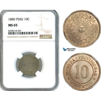 AK488, Peru, 10 Centavos 1880, Lima Mint, NGC MS65