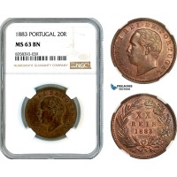 AK491, Portugal, Luiz I, 20 Reis 1883, Lisbon Mint, NGC MS63BN