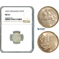 AK519, Lithuania, 1 Litas 1925, Silver, NGC MS61