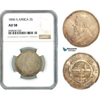 AK533, South Africa (ZAR) 2 Shillings 1896, Pretoria Mint, Silver, NGC AU58