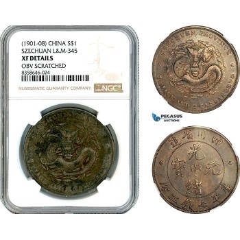 AK535, China, Szechuan, 1 Dollar ND (1901-08), L&M-345, Silver, NGC XF Details