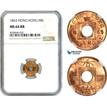 AK540, Hong Kong, Victoria, 1 Mil 1863, NGC MS64RB