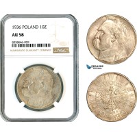 AK552, Poland, 10 Zlotych 1936 "Jozef Pilsudski" Silver, NGC AU58