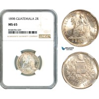 AK559, Guatemala, 2 Reales 1898, Guatemala Mint, Silver, NGC MS65