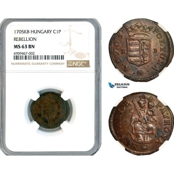 AK569, Hungary, Francis II Rakoczi, Rebellion 1 Poltura 1705 KB, Kremnitz Mint, NGC MS63BN