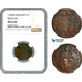 AK571, Hungary, Francis II Rakoczi, Rebellion 1 Poltura 1706 KB, Kremnitz Mint, NGC MS62BN