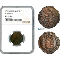 AK572, Hungary, Francis II Rakoczi, Rebellion 1 Poltura 1707 CM, Kaschau Mint, NGC MS62BN