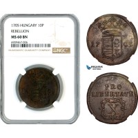 AK573, Hungary, Francis II Rakoczi, Rebellion 10 Poltura 1705, NGC MS60BN