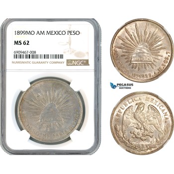 AK574, Mexico, 1 Peso 1899 MO AM, Silver, NGC MS62