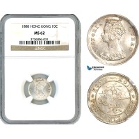 AK598, Hong Kong, Victoria, 10 Cents 1888, London Mint, Silver, NGC MS62