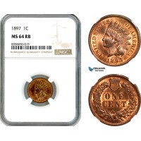 AK601, United States, Indian Head Cent 1897, Philadelphia Mint, NGC MS64RB