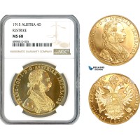 AK606, Austria, Franz Joseph, Restrike 4 Ducats 1915, Vienna Mint, Gold, NGC MS68