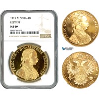 AK607, Austria, Franz Joseph, Restrike 4 Ducats 1915, Vienna Mint, Gold, NGC MS69