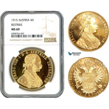 AK607, Austria, Franz Joseph, Restrike 4 Ducats 1915, Vienna Mint, Gold, NGC MS69