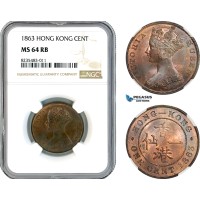 AK609, Hong Kong, Victoria, 1 Cent 1863, London Mint, NGC MS64RB