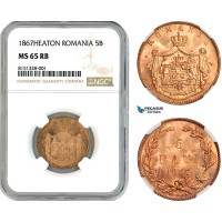AK610, Romania, Carol I, 5 Bani 1867, Heaton Mint, NGC MS65RB
