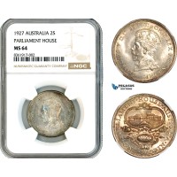 AK614, Australia, George V, 1 Florin / 2 Shillings 1927 Parliament House, Silver, NGC MS64
