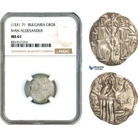 AK624, Bulgaria, Ivan Alexander, Gros ND (1331-71) Silver, NGC MS61