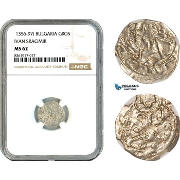 AK625, Bulgaria, Ivan Sracimir, Gros ND (1356-97) Silver, NGC MS62