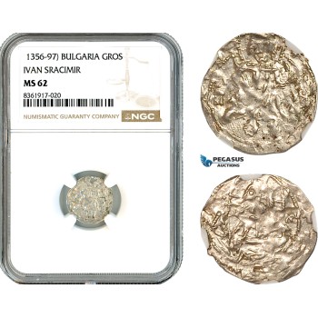 AK627, Bulgaria, Ivan Sracimir, Gros ND (1356-97) Silver, NGC MS62