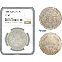 AK630, Bulgaria, Alexander I, 5 Leva 1885, St. Petersburg Mint, Silver, NGC XF40