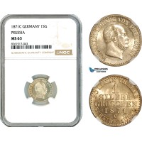 AK639, Germany, Prussia, William I, 1 Silbergroschen 1871 C, Frankfurt am Main Mint, Silver, NGC MS63