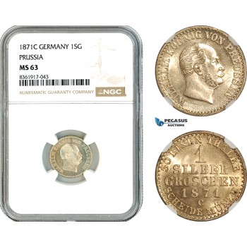 AK639, Germany, Prussia, William I, 1 Silbergroschen 1871 C, Frankfurt am Main Mint, Silver, NGC MS63