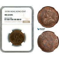 AK640, Hong Kong, George V, 1 Cent 1919 H, Heaton Mint, NGC MS64BN