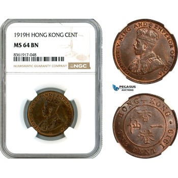 AK640, Hong Kong, George V, 1 Cent 1919 H, Heaton Mint, NGC MS64BN