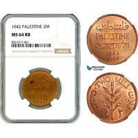 AK648, Palestine, 2 Mils 1942, London Mint, NGC MS64RB