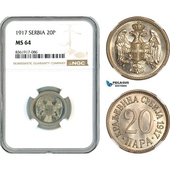 AK661, Serbia, Petar I, 20 Para 1917, NGC MS64