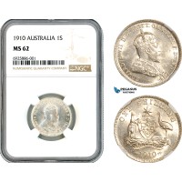 AK666, Australia, Edward VII, 1 Shilling 1910, London Mint, Silver, NGC MS62