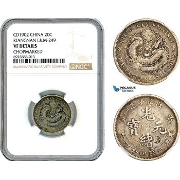 AK679, China, Kiangnan, 20 Cents ND (1902) L&M-249, VF Det Chopmarked