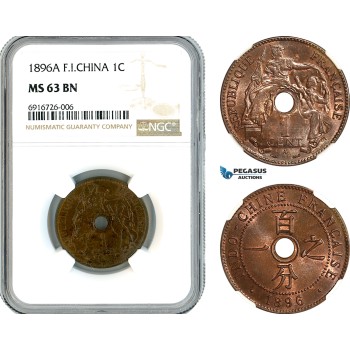 AK683, French Indo-China, 1 Centime 1896 A, Paris Mint, NGC MS63BN