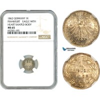 AK684, Germany, Frankfurt, 1 Kreuzer 1862, Eagle With Heart Shaped Body, Silver, NGC MS65