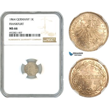 AK685, Germany, Frankfurt, 1 Kreuzer 1864, Silver, NGC MS66