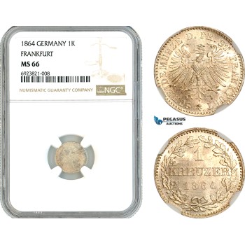AK686, Germany, Frankfurt, 1 Kreuzer 1864, Silver, NGC MS66