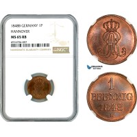 AK690, Germany, Hannover, Ernst August, 1 Pfennig 1848 B, NGC MS65RB