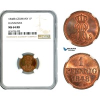 AK691, Germany, Hannover, Ernst August, 1 Pfennig 1848 B, NGC MS64RB