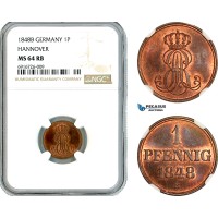 AK692, Germany, Hannover, Ernst August, 1 Pfennig 1848 B, NGC MS64RB