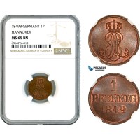 AK693, Germany, Hannover, Ernst August, 1 Pfennig 1849 B, NGC MS65BN