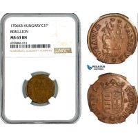 AK700, Hungary, Francis II Rakoczi, Rebellion 1 Poltura 1706 KB, Kremnitz Mint, NGC MS63BN