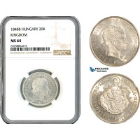 AK701, Hungary, Ferdinand, 20 Krajczar 1848 B, Kremnitz Mint, Silver, NGC MS64
