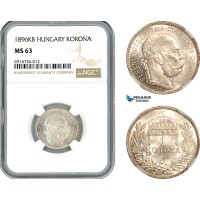 AK702, Hungary, Franz Joseph, 1 Korona 1896 KB, Kremnitz Mint, Silver, NGC MS63