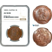 AK756, Austria, Franz II, 3 Kreuzer 1800 A, Vienna Mint, NGC AU58BN