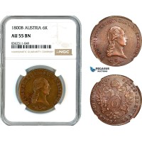 AK757, Austria, Franz II, 6 Kreuzer 1800 B, Kremnitz Mint, NGC AU55BN