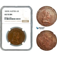 AK758, Austria, Franz II, 6 Kreuzer 1800 B, Kremnitz Mint, NGC AU55BN