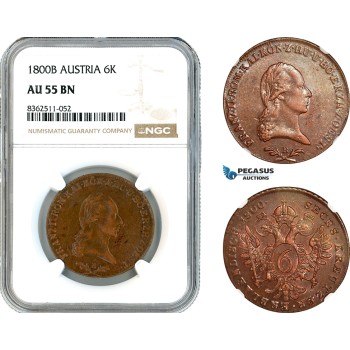 AK758, Austria, Franz II, 6 Kreuzer 1800 B, Kremnitz Mint, NGC AU55BN