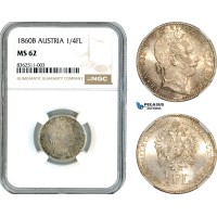 AK761, Austria, Franz Joseph, 1/4 Florin 1860 B, Kremnitz Mint, Silver, NGC MS62