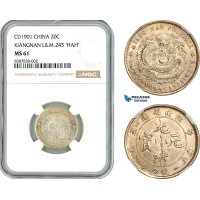 AK764, China, Kiangnan, 20 Cents 1901, L&M-245 "HAH" Silver, NGC MS61